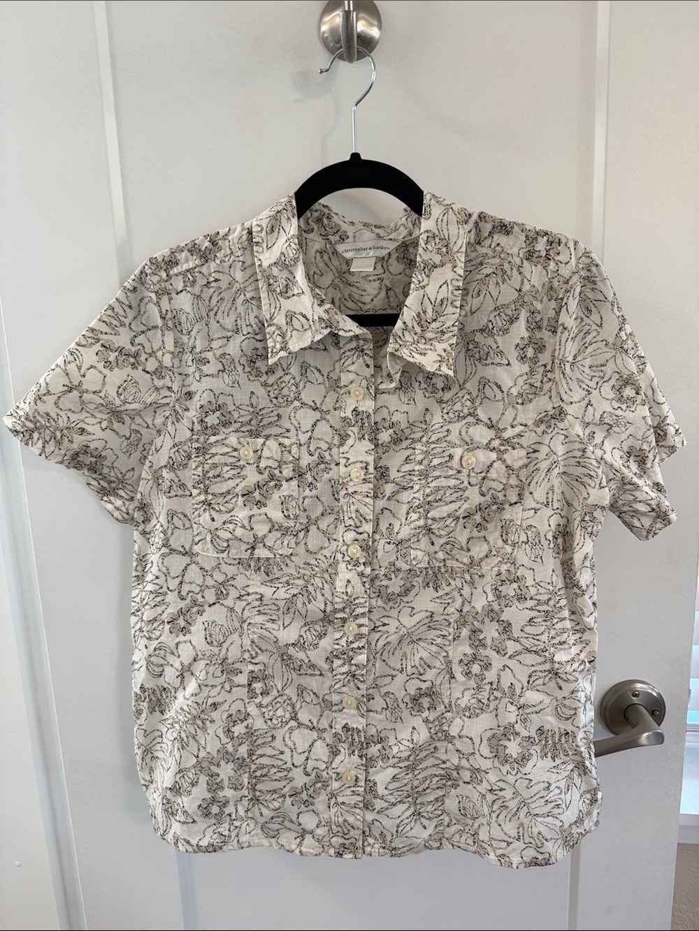Christopher & Banks Cream Button-Down Shirt with Floral Print 100% cotton